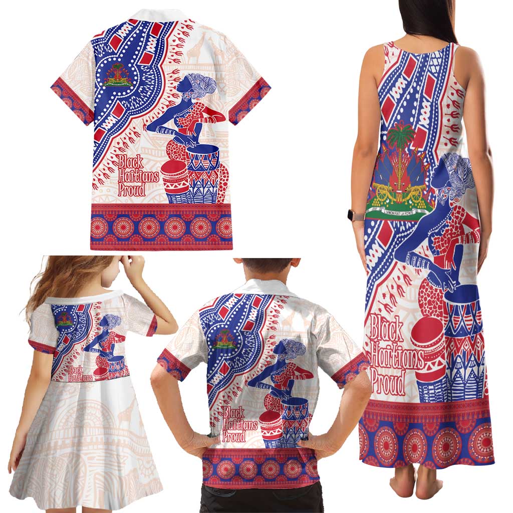 Afro-Haitians Proud Family Matching Tank Maxi Dress and Hawaiian Shirt Haiti Coat Of Arms Dashiki