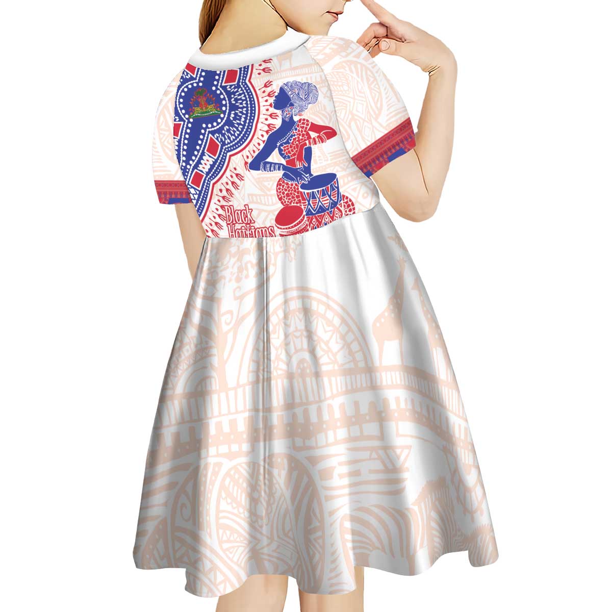 Afro-Haitians Proud Kid Short Sleeve Dress Haiti Coat Of Arms Dashiki