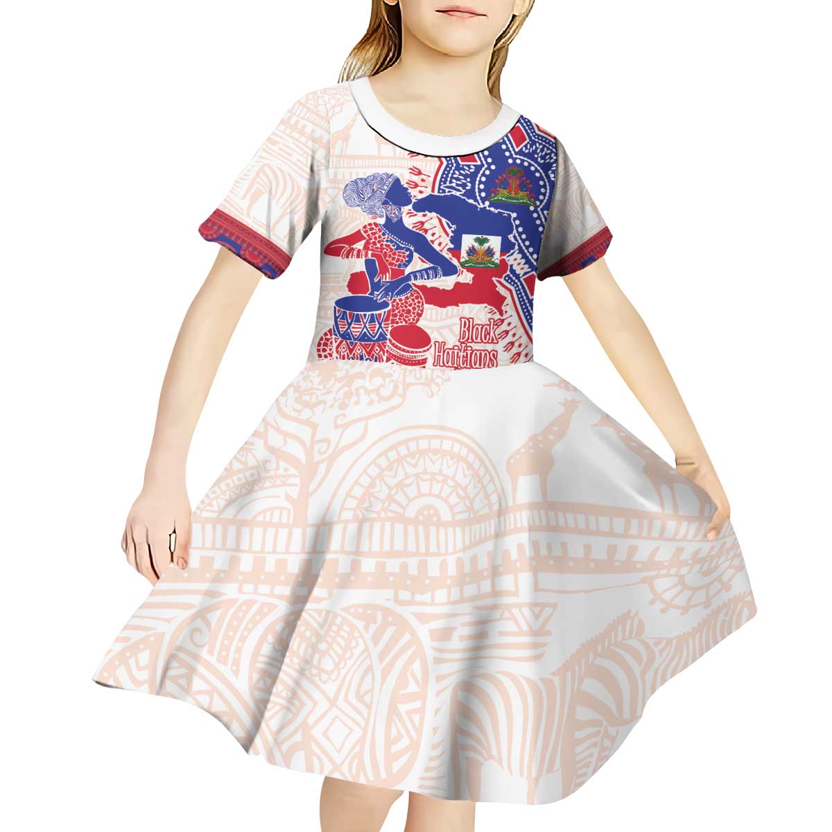 Afro-Haitians Proud Kid Short Sleeve Dress Haiti Coat Of Arms Dashiki