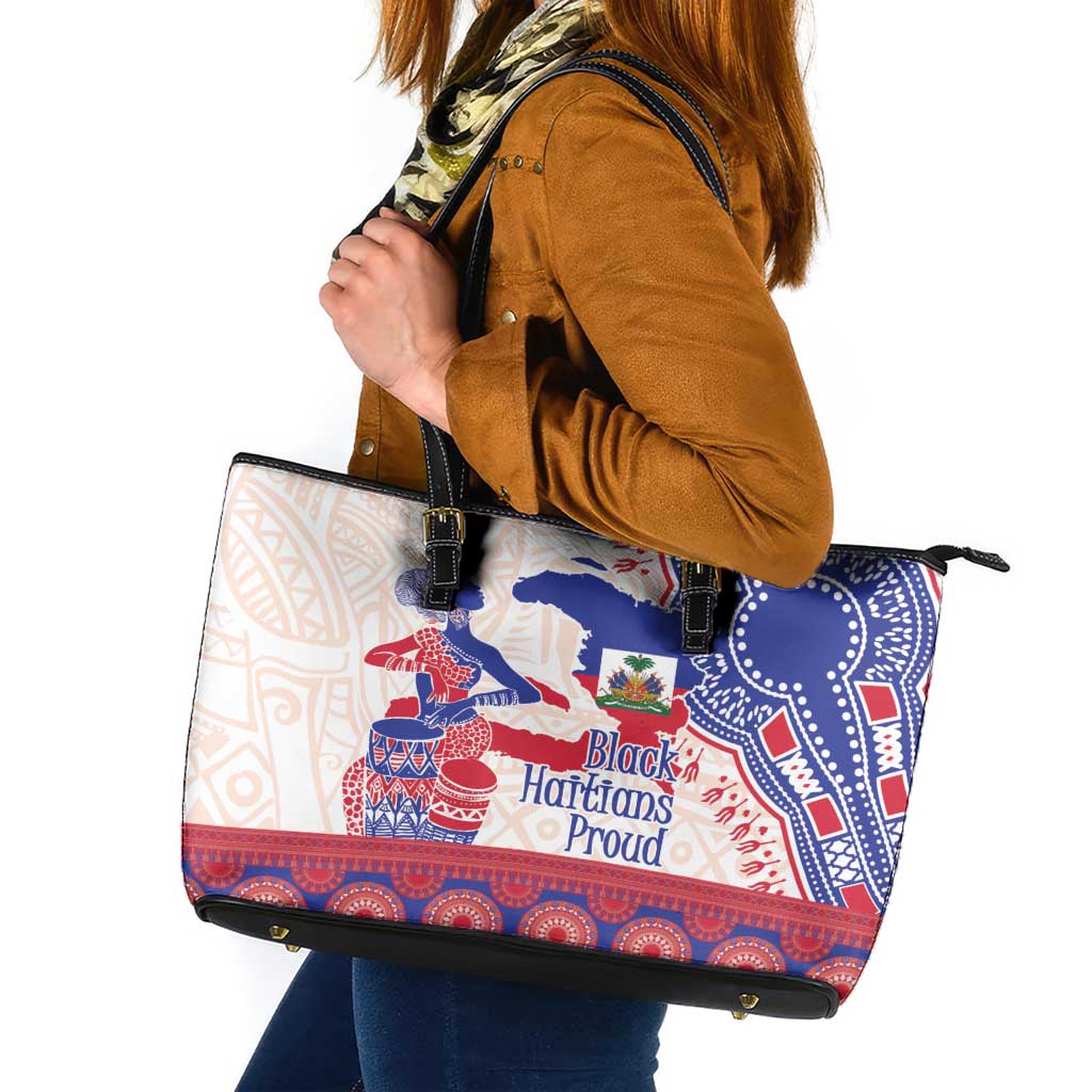 Afro-Haitians Proud Leather Tote Bag Haiti Coat Of Arms Dashiki