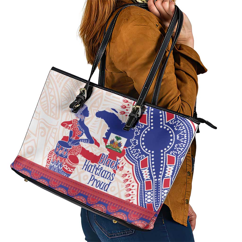 Afro-Haitians Proud Leather Tote Bag Haiti Coat Of Arms Dashiki
