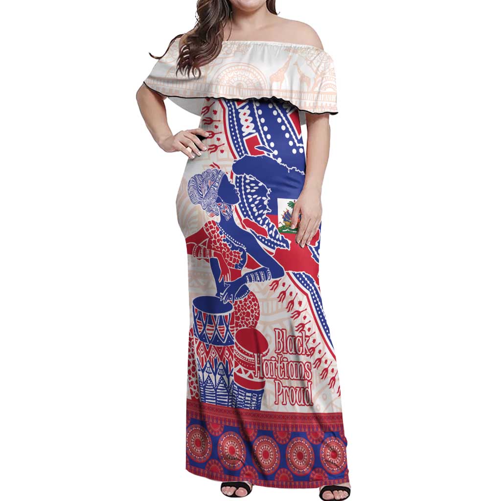 Afro-Haitians Proud Off Shoulder Maxi Dress Haiti Coat Of Arms Dashiki
