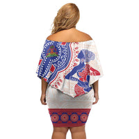 Afro-Haitians Proud Off Shoulder Short Dress Haiti Coat Of Arms Dashiki