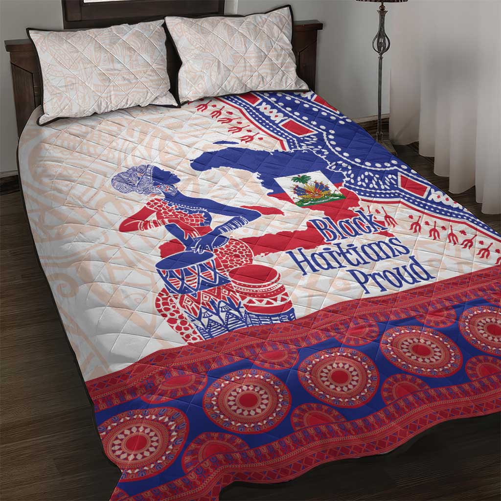 Afro-Haitians Proud Quilt Bed Set Haiti Coat Of Arms Dashiki