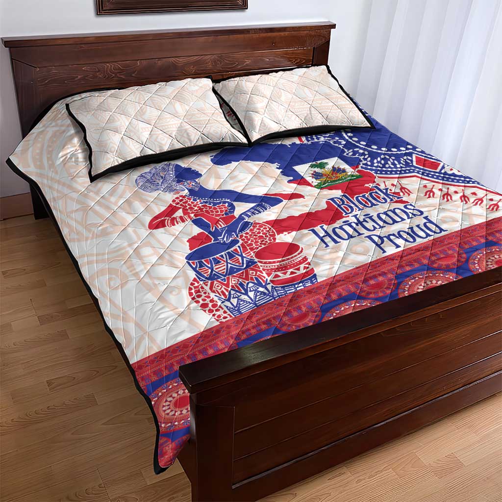 Afro-Haitians Proud Quilt Bed Set Haiti Coat Of Arms Dashiki