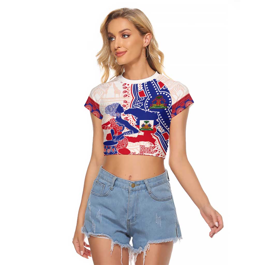 Afro-Haitians Proud Raglan Cropped T Shirt Haiti Coat Of Arms Dashiki