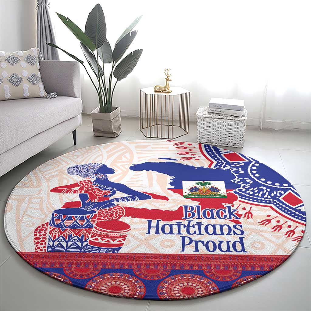 Afro-Haitians Proud Round Carpet Haiti Coat Of Arms Dashiki