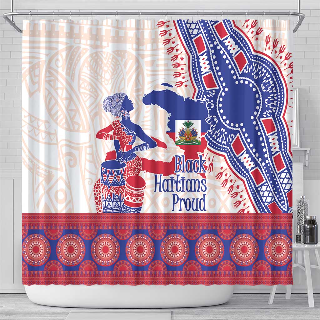 Afro-Haitians Proud Shower Curtain Haiti Coat Of Arms Dashiki