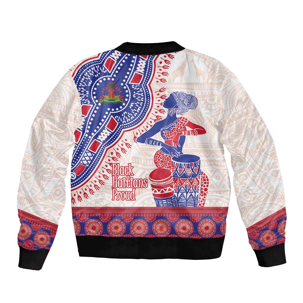 Afro-Haitians Proud Sleeve Zip Bomber Jacket Haiti Coat Of Arms Dashiki