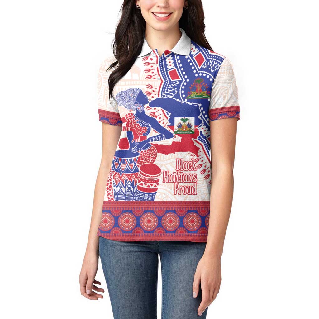 Afro-Haitians Proud Women Polo Shirt Haiti Coat Of Arms Dashiki