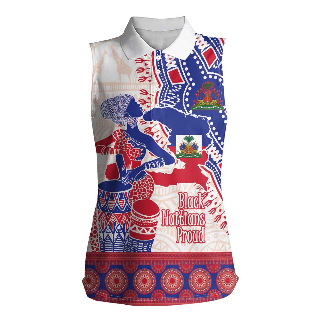 Afro-Haitians Proud Women Sleeveless Polo Shirt Haiti Coat Of Arms Dashiki