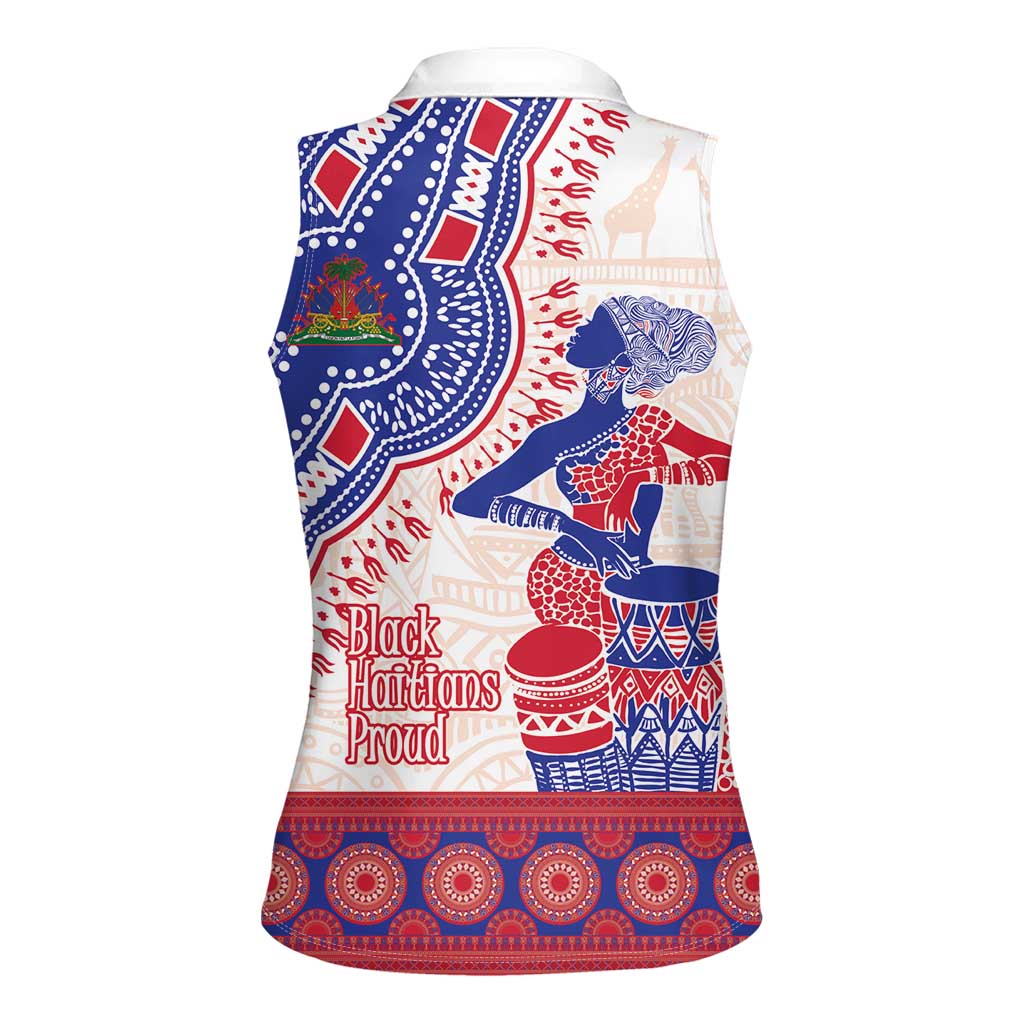Afro-Haitians Proud Women Sleeveless Polo Shirt Haiti Coat Of Arms Dashiki