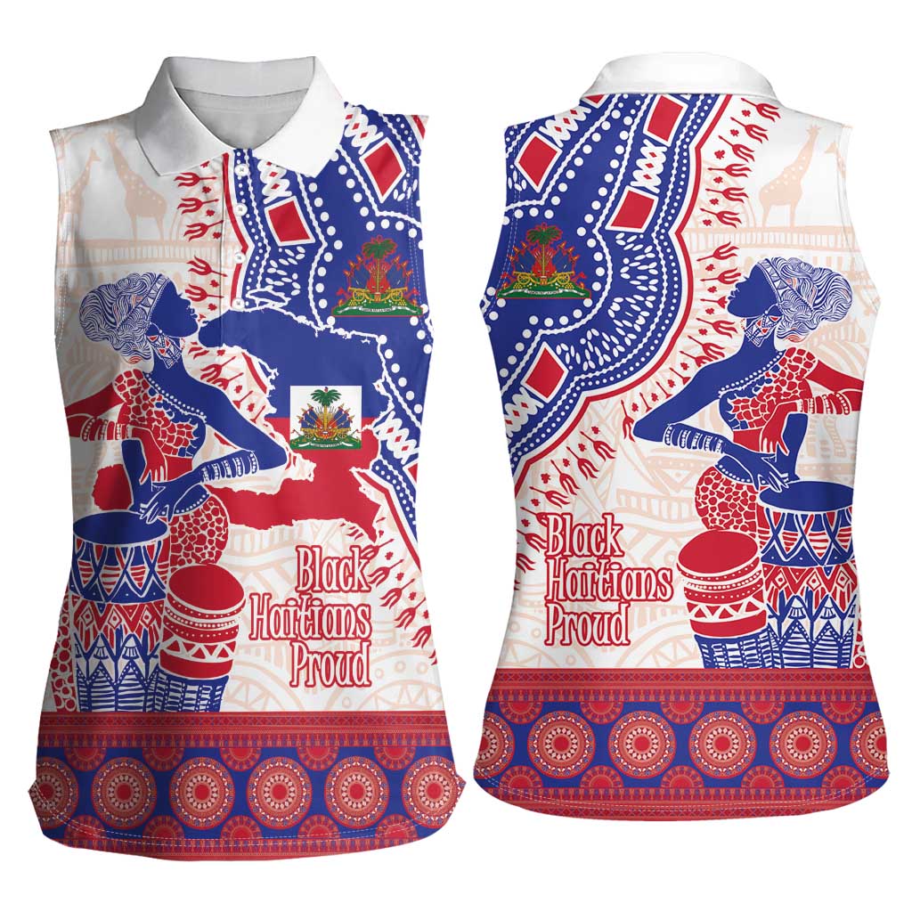 Afro-Haitians Proud Women Sleeveless Polo Shirt Haiti Coat Of Arms Dashiki