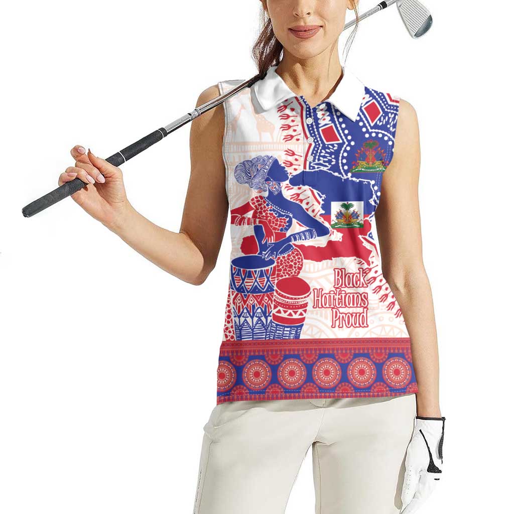 Afro-Haitians Proud Women Sleeveless Polo Shirt Haiti Coat Of Arms Dashiki