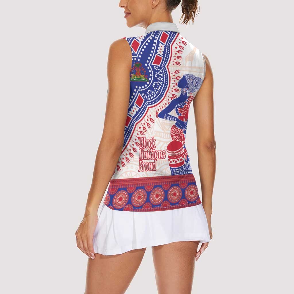 Afro-Haitians Proud Women Sleeveless Polo Shirt Haiti Coat Of Arms Dashiki