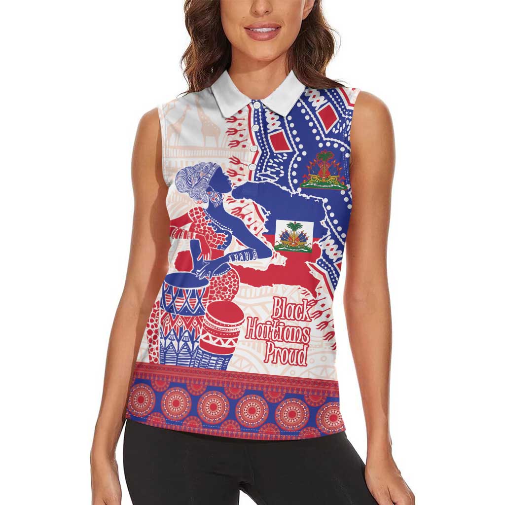 Afro-Haitians Proud Women Sleeveless Polo Shirt Haiti Coat Of Arms Dashiki