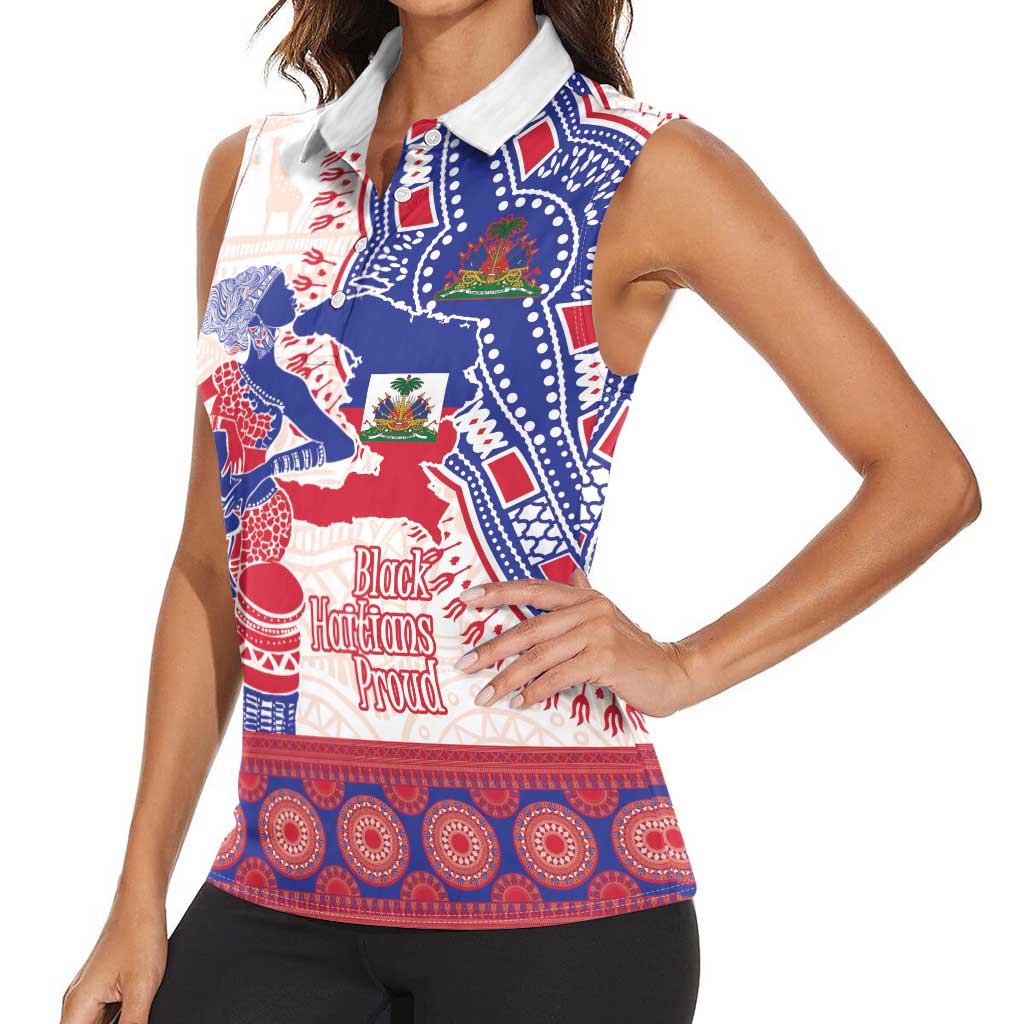 Afro-Haitians Proud Women Sleeveless Polo Shirt Haiti Coat Of Arms Dashiki
