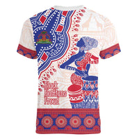 Afro-Haitians Proud Women V-Neck T-Shirt Haiti Coat Of Arms Dashiki