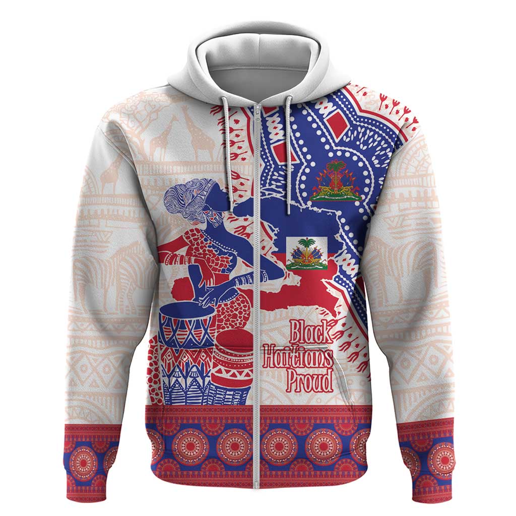 Afro-Haitians Proud Zip Hoodie Haiti Coat Of Arms Dashiki