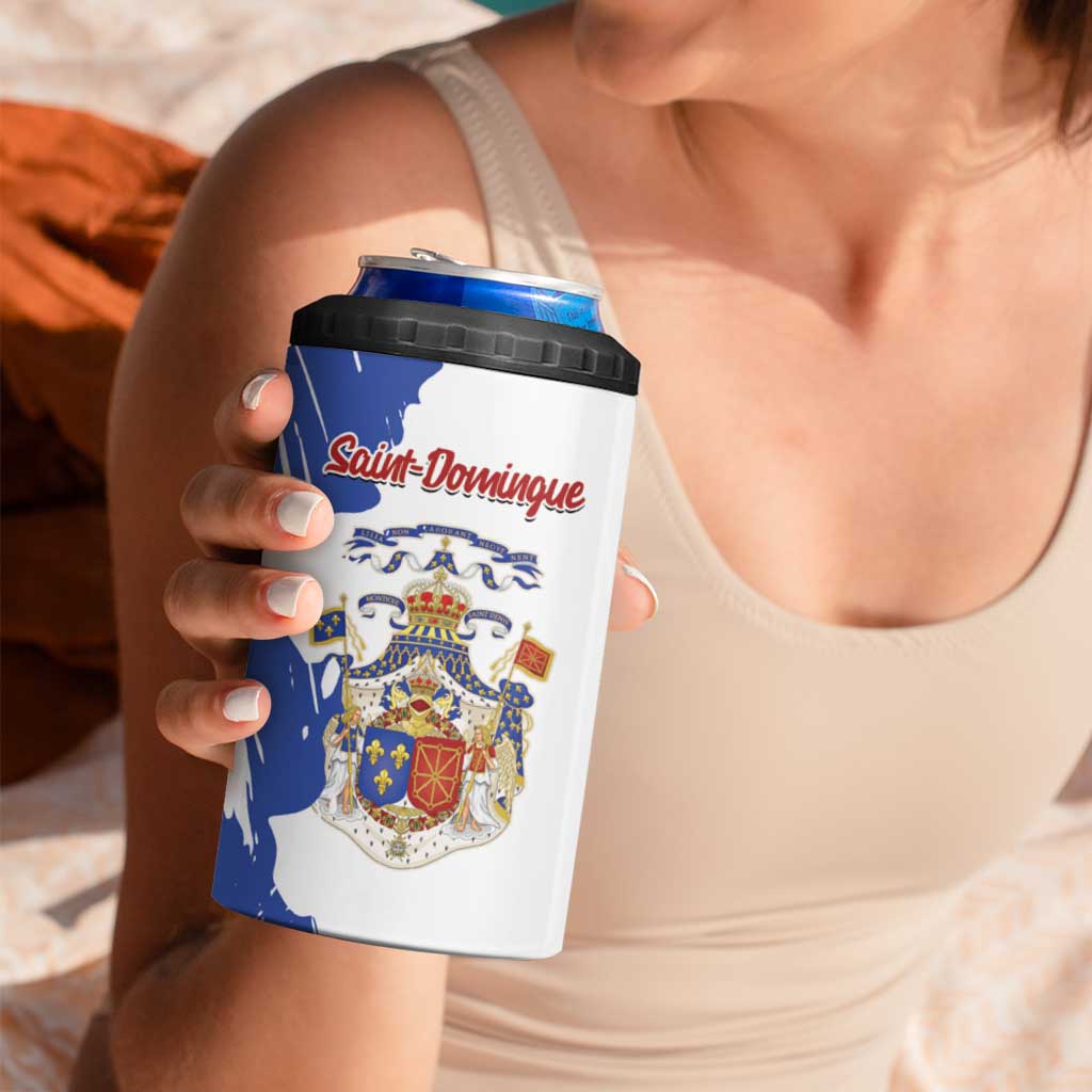 Personalised Saint-Domingue 4 in 1 Can Cooler Tumbler Coat Of Arms Grunge Style