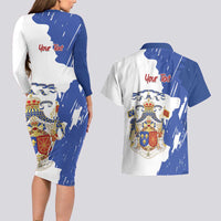 Personalised Saint-Domingue Couples Matching Long Sleeve Bodycon Dress and Hawaiian Shirt Coat Of Arms Grunge Style