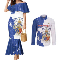 Personalised Saint-Domingue Couples Matching Mermaid Dress and Long Sleeve Button Shirt Coat Of Arms Grunge Style