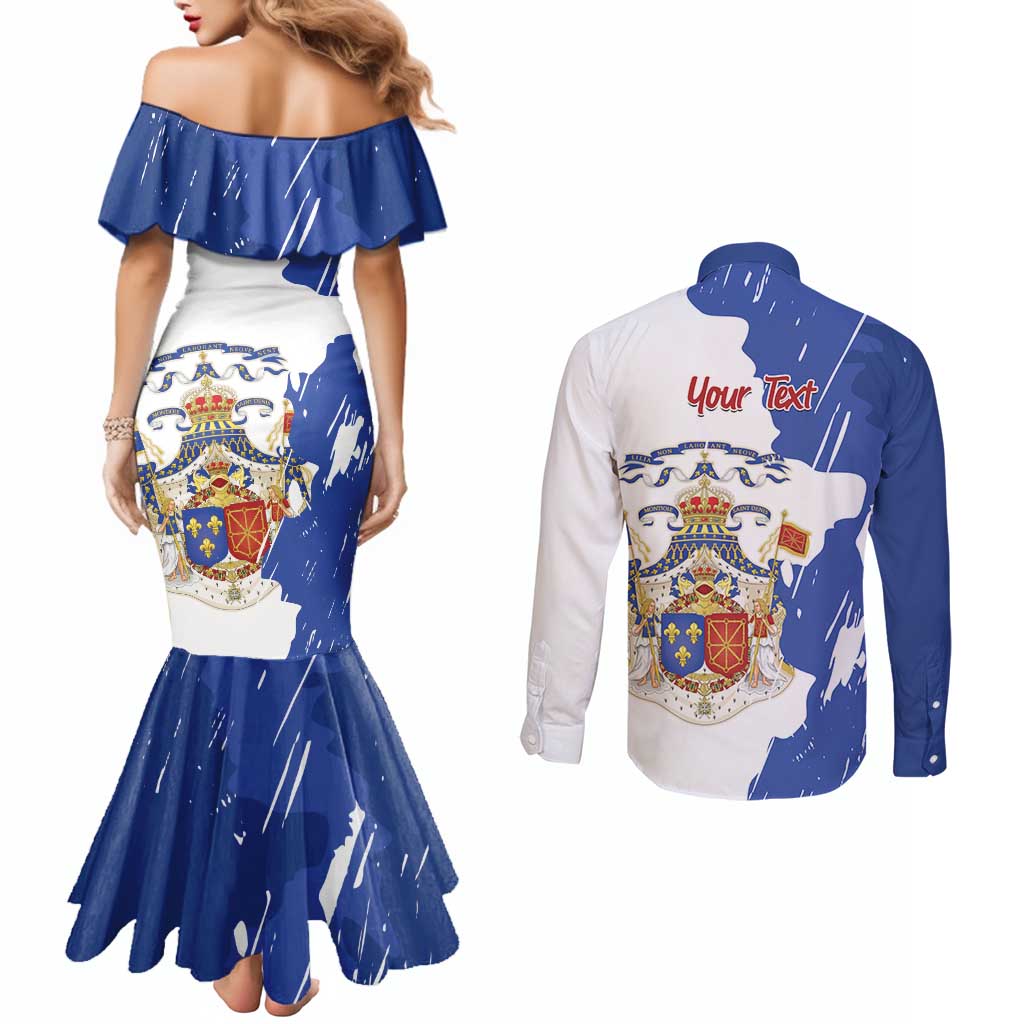 Personalised Saint-Domingue Couples Matching Mermaid Dress and Long Sleeve Button Shirt Coat Of Arms Grunge Style