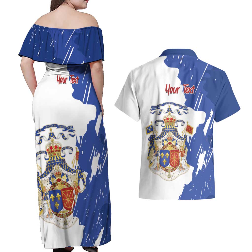 Personalised Saint-Domingue Couples Matching Off Shoulder Maxi Dress and Hawaiian Shirt Coat Of Arms Grunge Style