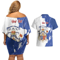 Personalised Saint-Domingue Couples Matching Off Shoulder Short Dress and Hawaiian Shirt Coat Of Arms Grunge Style