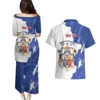 Personalised Saint-Domingue Couples Matching Puletasi and Hawaiian Shirt Coat Of Arms Grunge Style