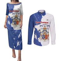 Personalised Saint-Domingue Couples Matching Puletasi and Long Sleeve Button Shirt Coat Of Arms Grunge Style
