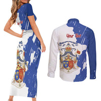 Personalised Saint-Domingue Couples Matching Short Sleeve Bodycon Dress and Long Sleeve Button Shirt Coat Of Arms Grunge Style