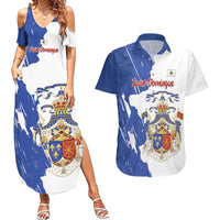Personalised Saint-Domingue Couples Matching Summer Maxi Dress and Hawaiian Shirt Coat Of Arms Grunge Style