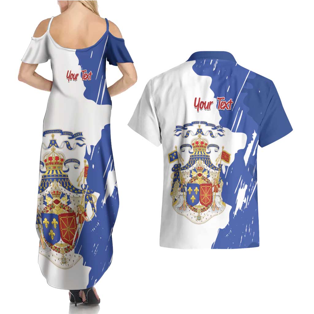 Personalised Saint-Domingue Couples Matching Summer Maxi Dress and Hawaiian Shirt Coat Of Arms Grunge Style