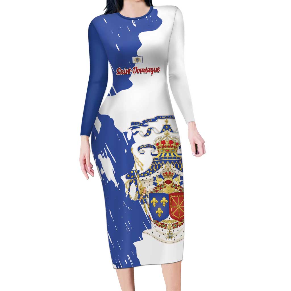 Personalised Saint-Domingue Family Matching Long Sleeve Bodycon Dress and Hawaiian Shirt Coat Of Arms Grunge Style