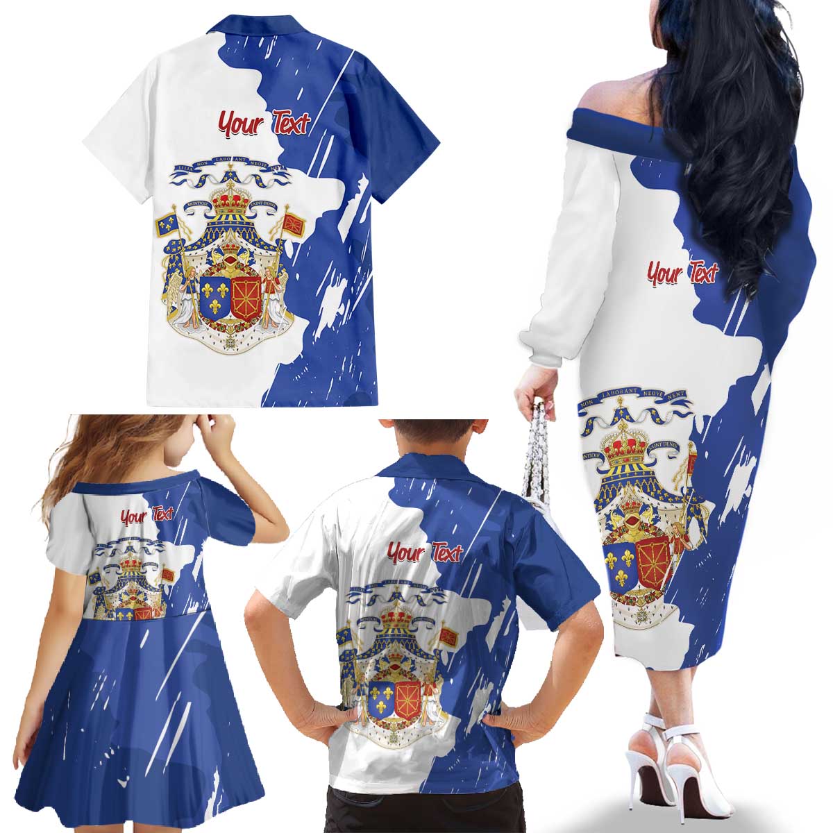 Personalised Saint-Domingue Family Matching Off The Shoulder Long Sleeve Dress and Hawaiian Shirt Coat Of Arms Grunge Style