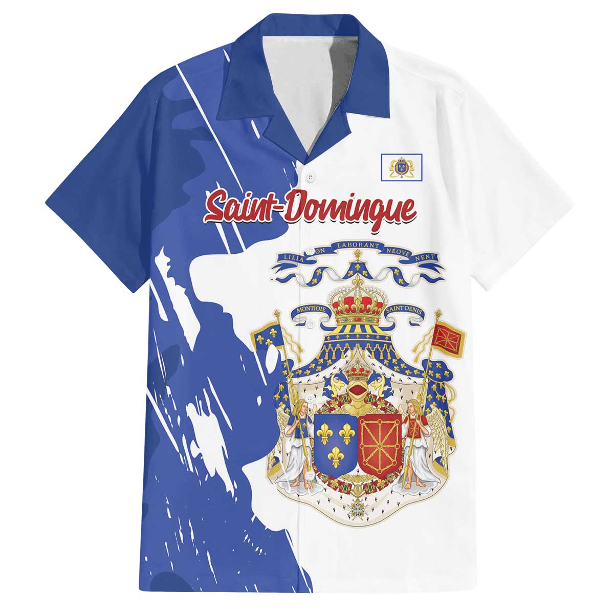 Personalised Saint-Domingue Family Matching Off The Shoulder Long Sleeve Dress and Hawaiian Shirt Coat Of Arms Grunge Style