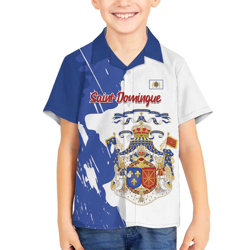 Personalised Saint-Domingue Family Matching Off Shoulder Maxi Dress and Hawaiian Shirt Coat Of Arms Grunge Style