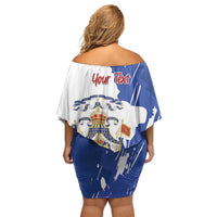 Personalised Saint-Domingue Family Matching Off Shoulder Short Dress and Hawaiian Shirt Coat Of Arms Grunge Style