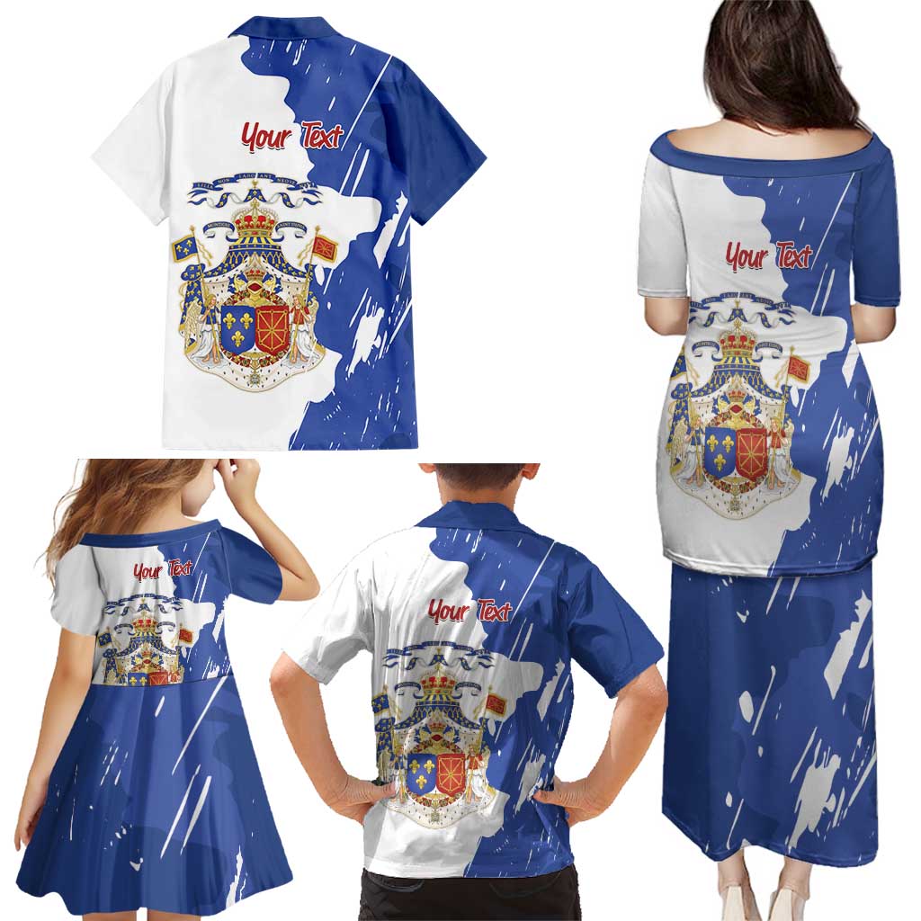 Personalised Saint-Domingue Family Matching Puletasi and Hawaiian Shirt Coat Of Arms Grunge Style