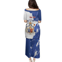 Personalised Saint-Domingue Family Matching Puletasi and Hawaiian Shirt Coat Of Arms Grunge Style