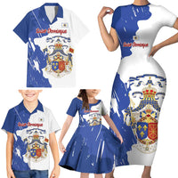 Personalised Saint-Domingue Family Matching Short Sleeve Bodycon Dress and Hawaiian Shirt Coat Of Arms Grunge Style