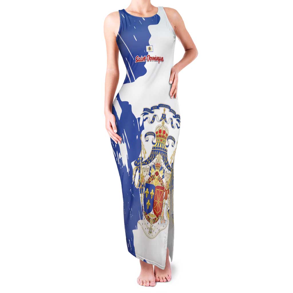 Personalised Saint-Domingue Family Matching Tank Maxi Dress and Hawaiian Shirt Coat Of Arms Grunge Style