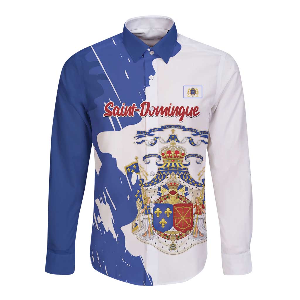 Personalised Saint-Domingue Long Sleeve Button Shirt Coat Of Arms Grunge Style
