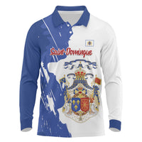 Personalised Saint-Domingue Long Sleeve Polo Shirt Coat Of Arms Grunge Style