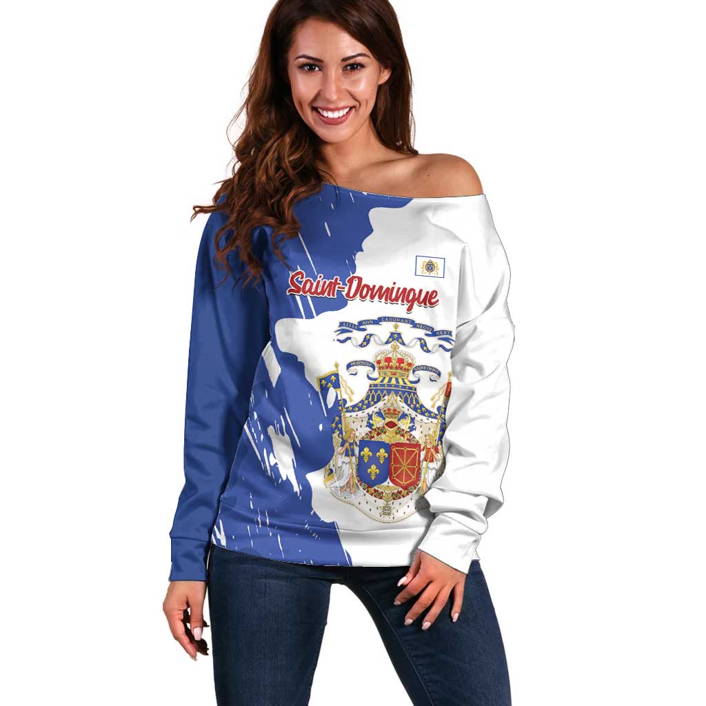 Personalised Saint-Domingue Off Shoulder Sweater Coat Of Arms Grunge Style