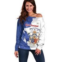 Personalised Saint-Domingue Off Shoulder Sweater Coat Of Arms Grunge Style