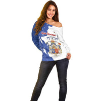 Personalised Saint-Domingue Off Shoulder Sweater Coat Of Arms Grunge Style
