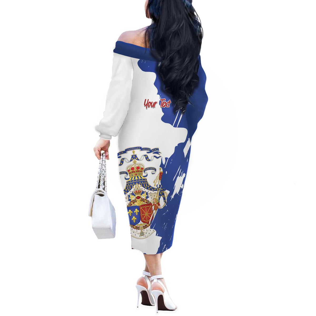 Personalised Saint-Domingue Off The Shoulder Long Sleeve Dress Coat Of Arms Grunge Style