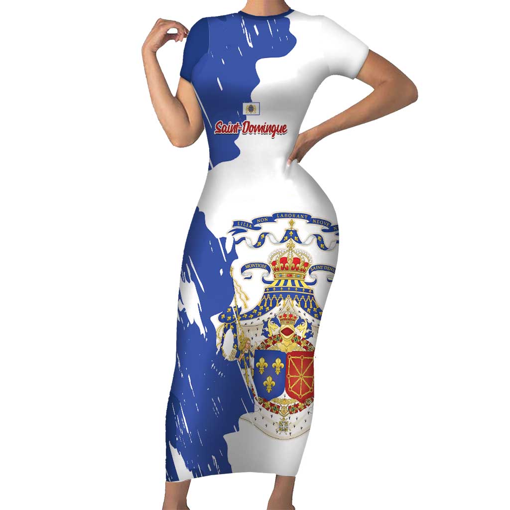 Personalised Saint-Domingue Short Sleeve Bodycon Dress Coat Of Arms Grunge Style